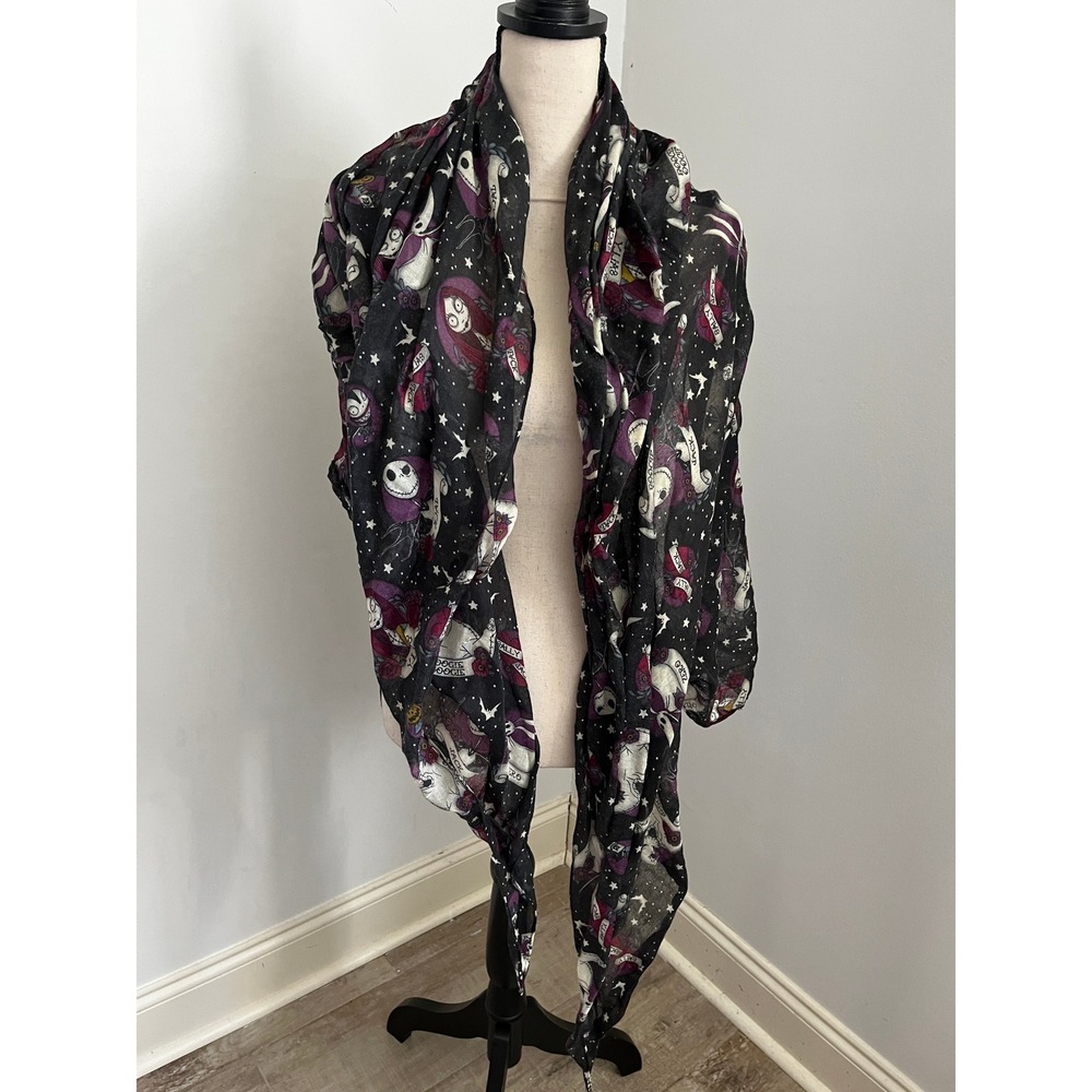 Disney Nightmare Before Christmas Scarf Shawl Jack Sally Sheer Black Punk Emo